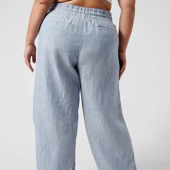 Athleta Cabo Linen Wide Leg Pants Women 20‎ Elastic Waist Pockets Lightweight - Picture 11 of 14